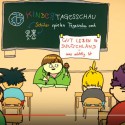Schüler spielt Merkel streichelt Flüchtlingskind nach