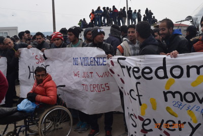 Refugee protest in Idomeni at Greek-Macedonian border