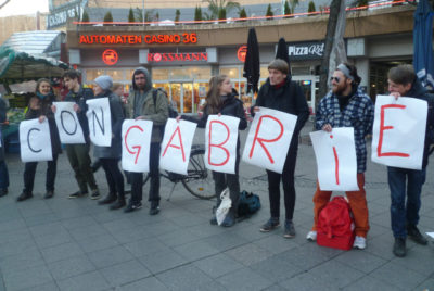 Solidaritätsaktion für den in der Türkei in Haft genommenen italienichen Journalisten Gabriele Del Grande