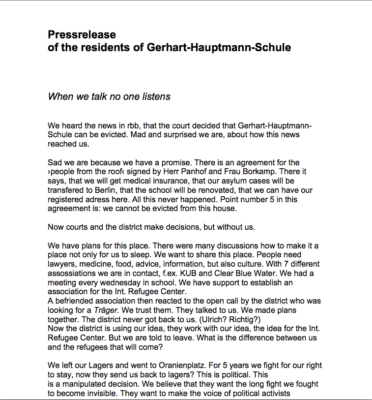 picture of the press statement from the people of the school 